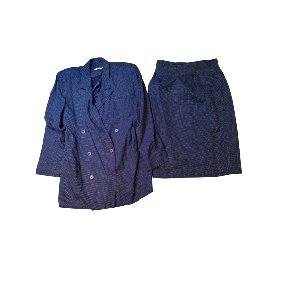 Ann Taylor Navy Pinstripe Double Breasted Blazer Skirt Suit Set‎ Womens Size 12